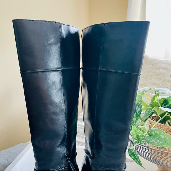 TORY BURCH Linette Smooth Leather Tall Black Wedge Knee High Riding Boots 8.5 - Picture 5 of 16